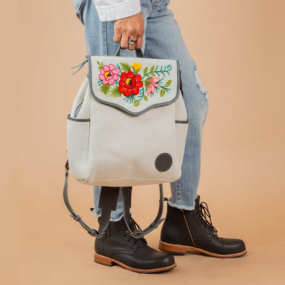 MS4201 - Embroidered Denim Backpack - Floral - SAMPLE