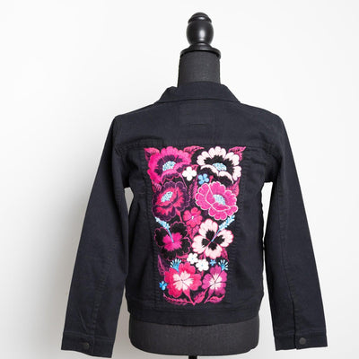 MK22504 - Embroidered Denim Jacket Dark Wash Blue - Not Hooded