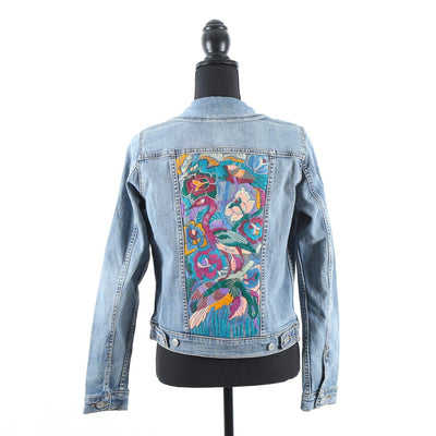 MK22506 - Embroidered Denim Jacket Acid Gray - Hooded