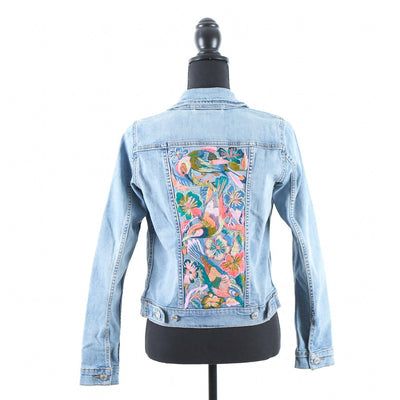MK22506 - Embroidered Denim Jacket Acid Gray - Hooded
