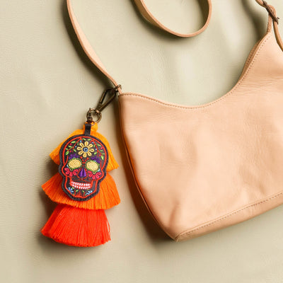 MK221592 - Skull Black & Orange Tassel [Leather Bag Accessory]