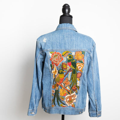 MK22506 - Embroidered Denim Jacket Acid Gray - Hooded