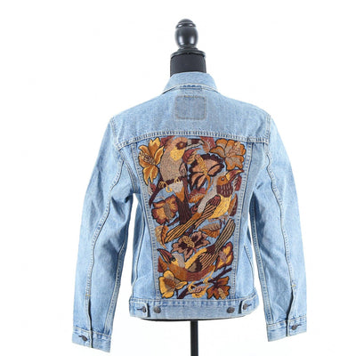 MK22508 - Embroidered Denim Jacket Light Wash Blue - Hooded