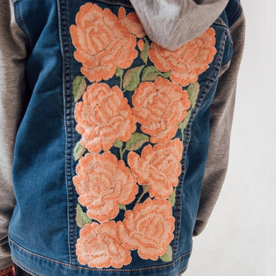 MK22506 - Embroidered Denim Jacket Acid Gray - Hooded