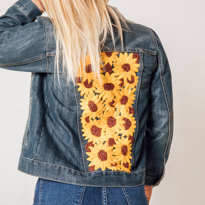 MK22506 - Embroidered Denim Jacket Acid Gray - Hooded