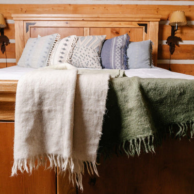 MM1003 - Wool Momos Blanket Ombre Olive Green