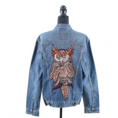 MK22508 - Embroidered Denim Jacket Light Wash Blue - Hooded